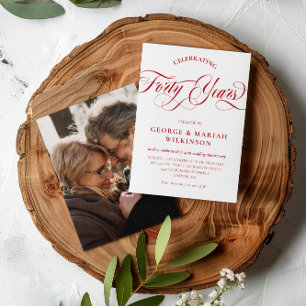 Invitación Guión Giratorio Rojo Rubí 40 Aniversario de Boda