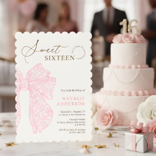 Invitación Guión Girona Rosa Floral Lace Bow Dulce Dieciséis