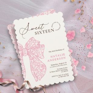 Invitación Guión Girona Rosa Floral Lace Bow Dulce Dieciséis