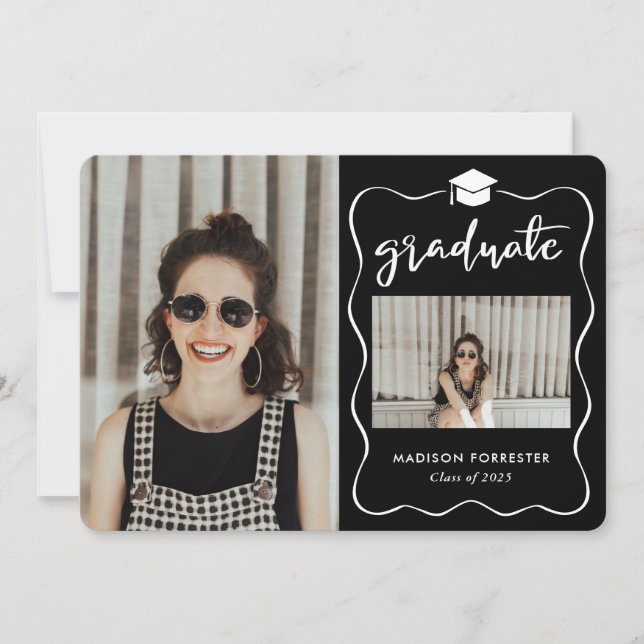Invitación Guión Gorra de graduación Collage de fotos mínimo  (Anverso)