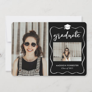 Invitación Guión Gorra de graduación Collage de fotos mínimo