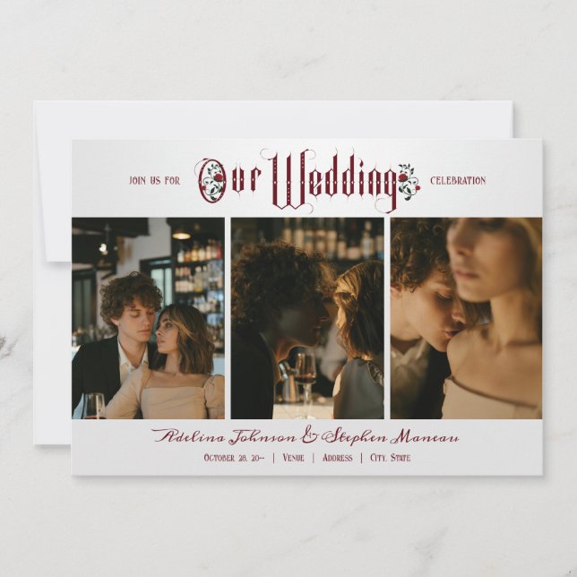 Invitación Guión gótico de Halloween Roses rojos 3 Boda de fo (Anverso)