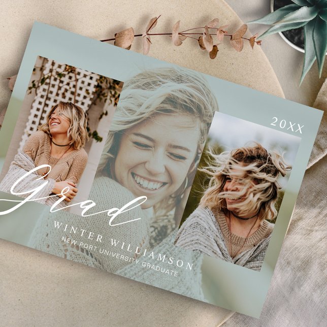 Invitación Guión Grad Moderno Sobreposición Verde Grado Tres  (Subido por el creador)