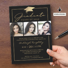 Invitación Guión graduado 3 fotos Oro negro