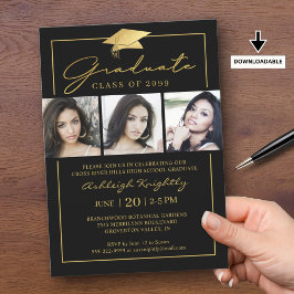 Invitación Guión graduado 3 fotos Oro negro