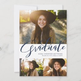 Invitación Guión graduado tres foto de graduación azul marino