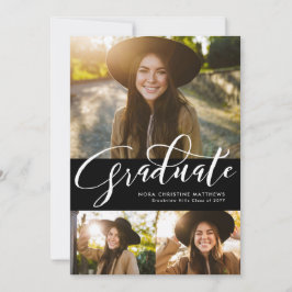 Invitación Guión graduado tres foto graduación negra