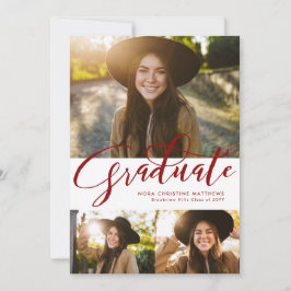 Invitación Guión graduado tres graduación roja fotográfica