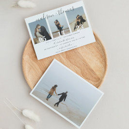 Invitación Guión gris minimalista con boda de collage de foto
