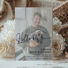 Invitación Guion Hola Cincuenta Mínimo Foto Cumpleaños 50