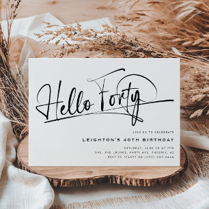 Invitación Guion Hola Cuarenta Minimalista Cumpleaños 40