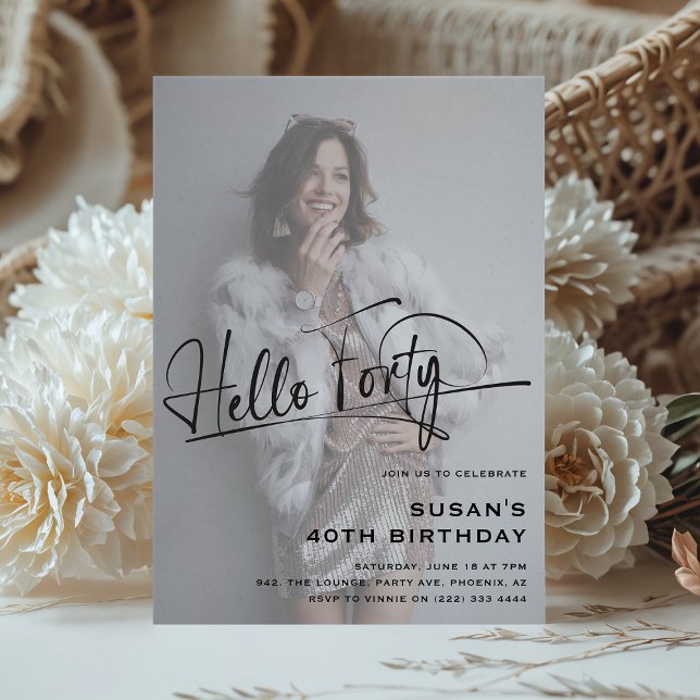 Invitación Guion Hola Cuarenta Mínimo Foto Cumpleaños 40 (Subido por el creador)