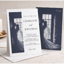 Invitación Guion lindo Superposición de foto elegante Boda bl