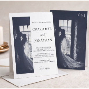 Invitación Guion lindo Superposición de foto elegante Boda bl