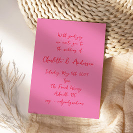 Invitación Guión manuscrito Boda rojo parlanchín rosa