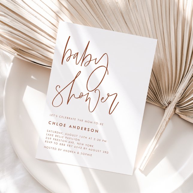 Invitación Guión manuscrito Boho Terracotta Baby Shower (Subido por el creador)