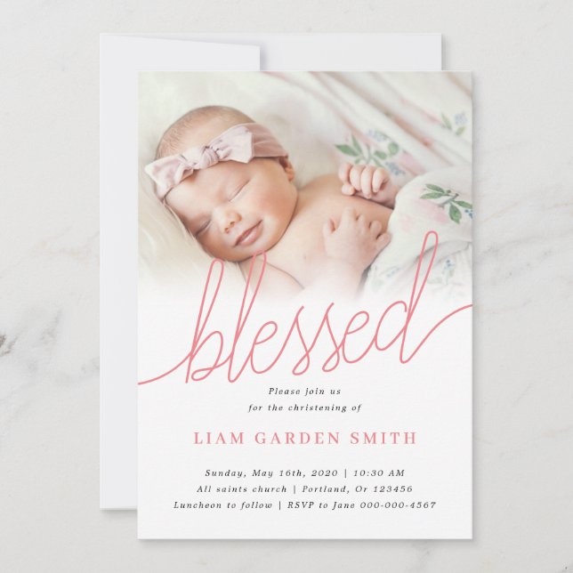 Invitación Guión manuscrito de la imagen del bautismo de cris (Anverso)