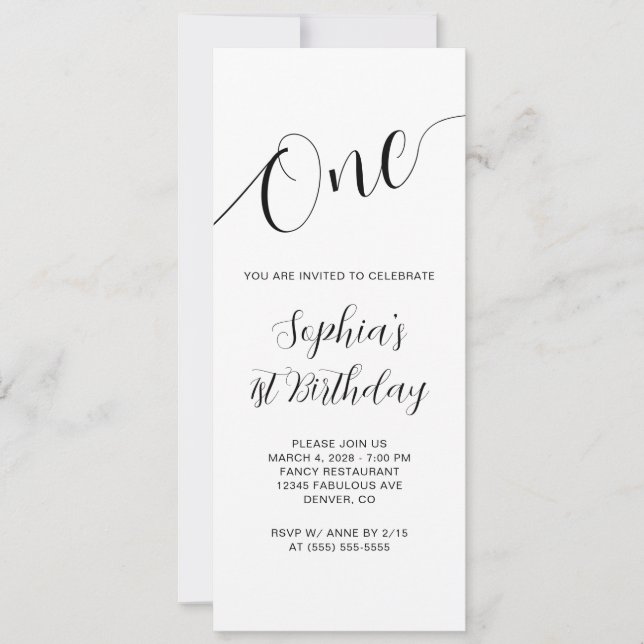 Invitación Guion Manuscrito Elegante Cumpleaños 1 (Anverso)