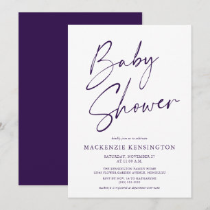Invitación Guión manuscrito púrpura moderno Baby Shower