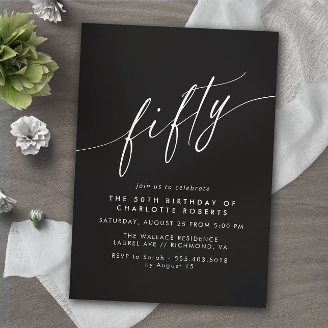Invitación Guión minimal Elegante negro moderno 50 cumpleaños (Subido por el creador)