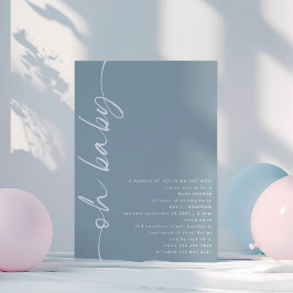 Invitación Guión minimalista azul turbio Oh Baby Shower