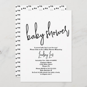 Invitación Guión minimalista Baby Shower Sprinkle Black White