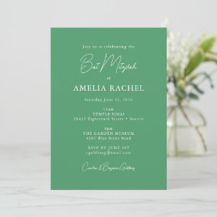 Invitación Guión minimalista Bat Moderno Mitzvah Kelly Green