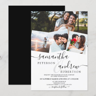 Invitación Guión minimalista blanco moderno 4 boda de fotos