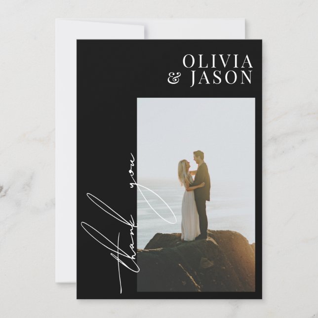 Invitación Guión minimalista Boda simple Foto Gracias (Anverso)