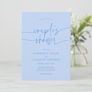Invitación Guión minimalista de ducha de pareja azul hielo
