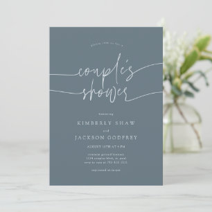 Invitación Guión minimalista de ducha de pareja Azul pizarra