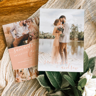 Invitación Guión minimalista de melocotón moderno 5 boda de f