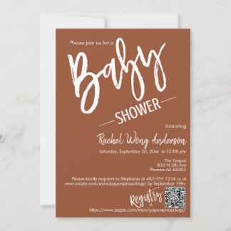 Invitación Guión Minimalista de Terracota Código QR de Baby S