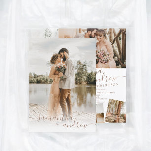 Invitación Guión minimalista marrón moderno 5 boda de fotos