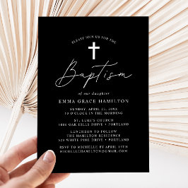 Invitación Guión Minimalista moderno Bautismo blanco y negro
