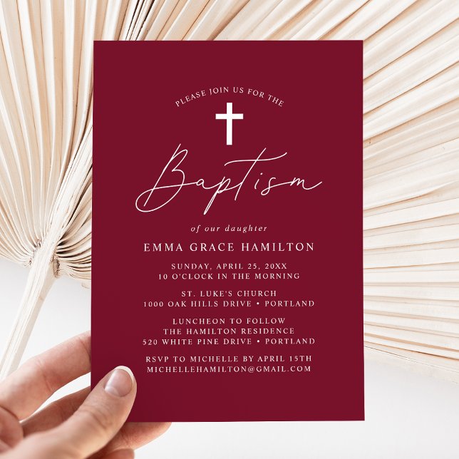 Invitación Guión Minimalista moderno Bautismo de Borgoña (Subido por el creador)