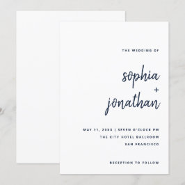 Invitación Guión Minimalista moderno | Boda blanco y naval