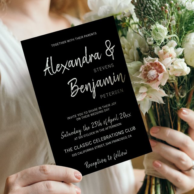 Invitación Guión minimalista moderno boda blanco y negro (Subido por el creador)