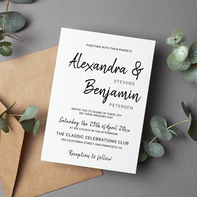 Invitación Guión minimalista moderno boda blanco y negro (Subido por el creador)