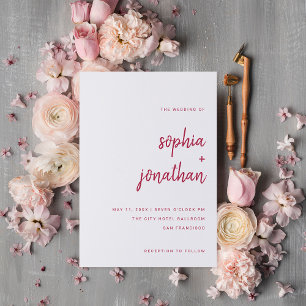 Invitación Guión Minimalista moderno   Boda rojo magenta