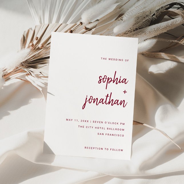 Invitación Guión Minimalista moderno Borgoña | BODA (A modern wedding invitation with burgundy script)