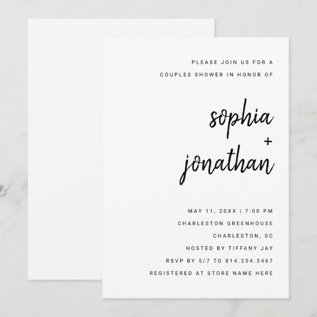 Invitación Guión Minimalista moderno | Ducha de pareja (Anverso / Reverso)