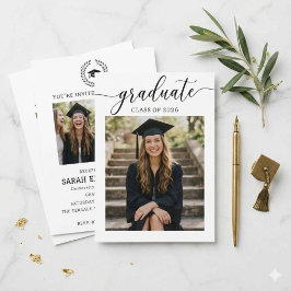 Invitación Guión minimalista moderno Foto Graduado