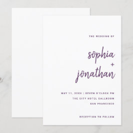 Invitación Guión Minimalista moderno morado sobre blanco | BO