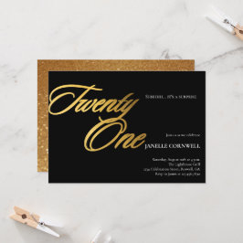 Invitación Guión minimalista Negro y Oro 21 cumpleaños