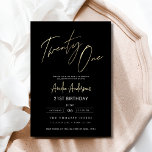 Invitación Guión minimalista negro y oro 21 cumpleaños<br><div class="desc">¡Celebra que el 21 sea de estilo con un Minimalista guión negro y una invitación de cumpleaños dorado! Con elegantes acentos en negro y oro, elegante tipografía de guiones y un diseño limpio y moderno, esta invitación marca el tono para una sofisticada celebración. Ideal para cualquier tipo de evento, desde...</div>