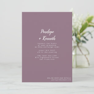 Invitación Guión minimalista nombra a Boda moderno Pluma púrp