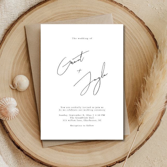 Invitación Guión Minimalista nombres elegantes Boda negro (Subido por el creador)