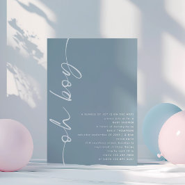 Invitación Guión minimalista Oh Boy Dusty Blue Baby Shower