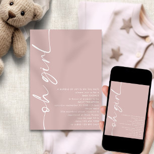 Invitación Guión minimalista Oh Chica Dusty Rosa Baby Shower